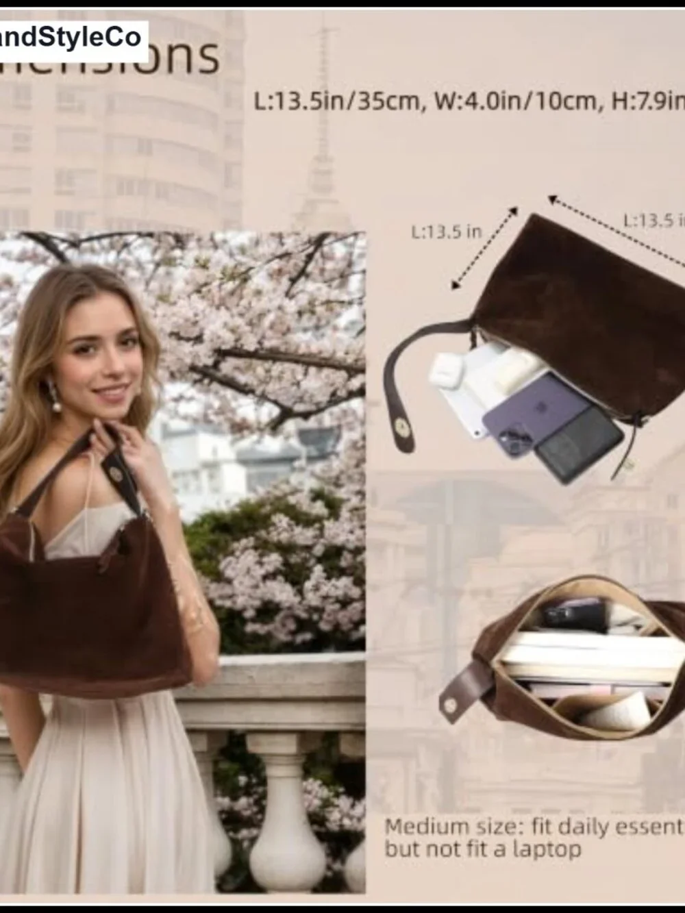 Genuine Suede Hobo Bag Women Top Handle Purse Shoulder Crossbody